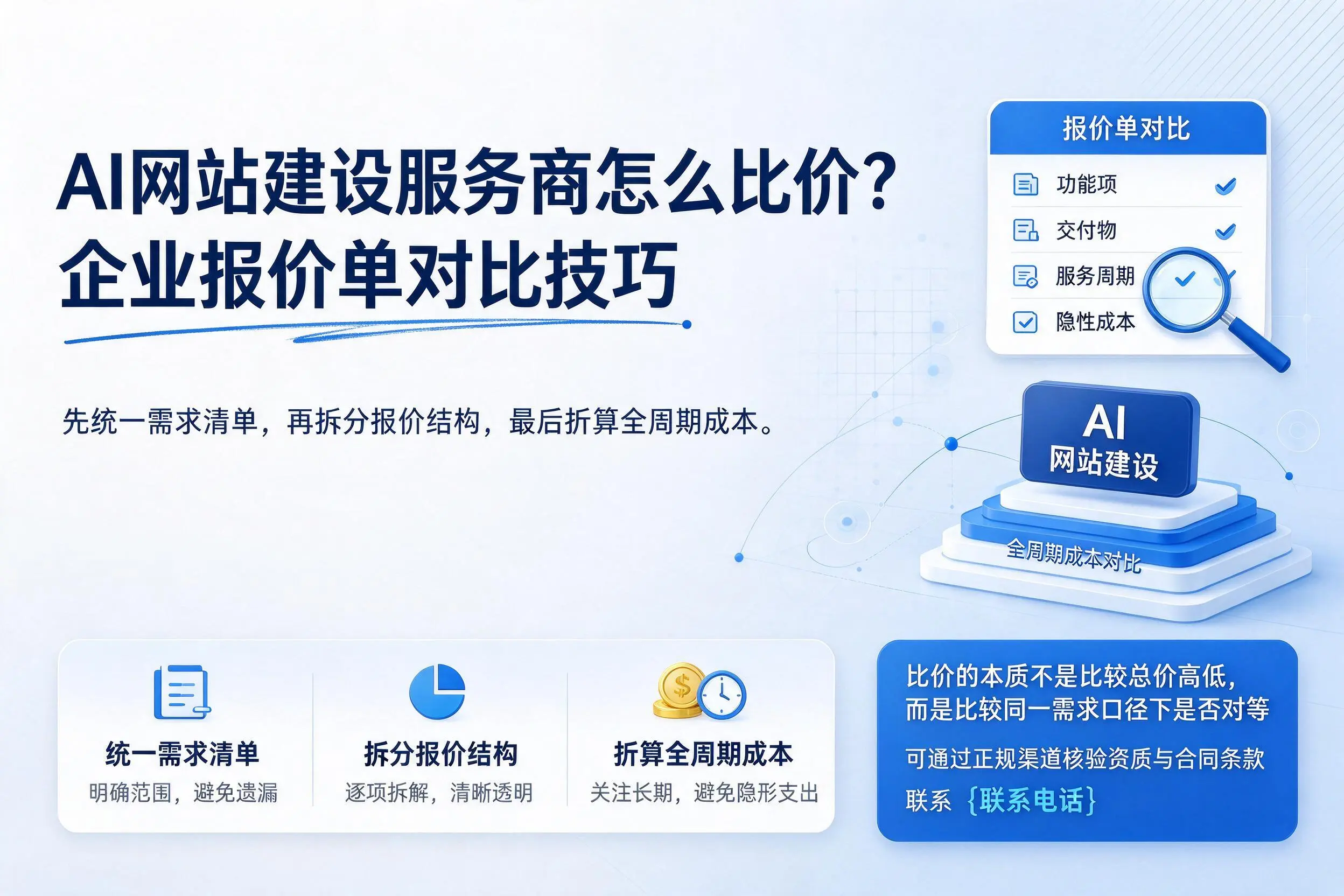 AI网站建设服务商怎么比价?莆田企业报价单对比技巧