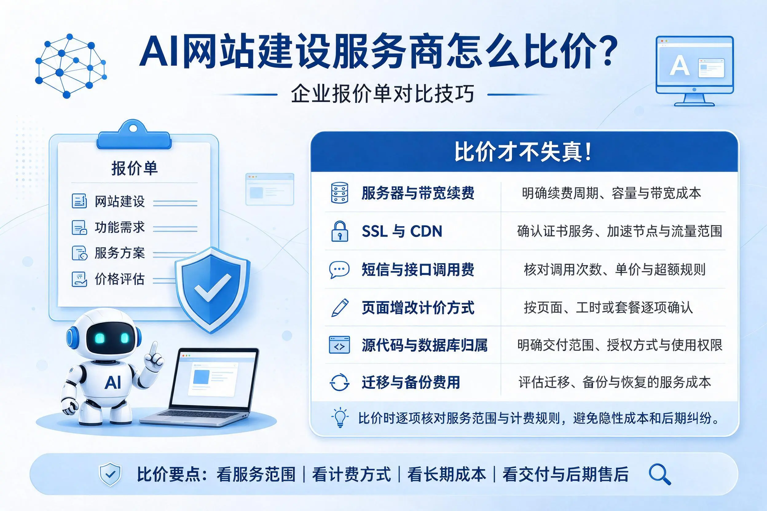 AI网站建设服务商怎么比价?莆田企业报价单对比技巧