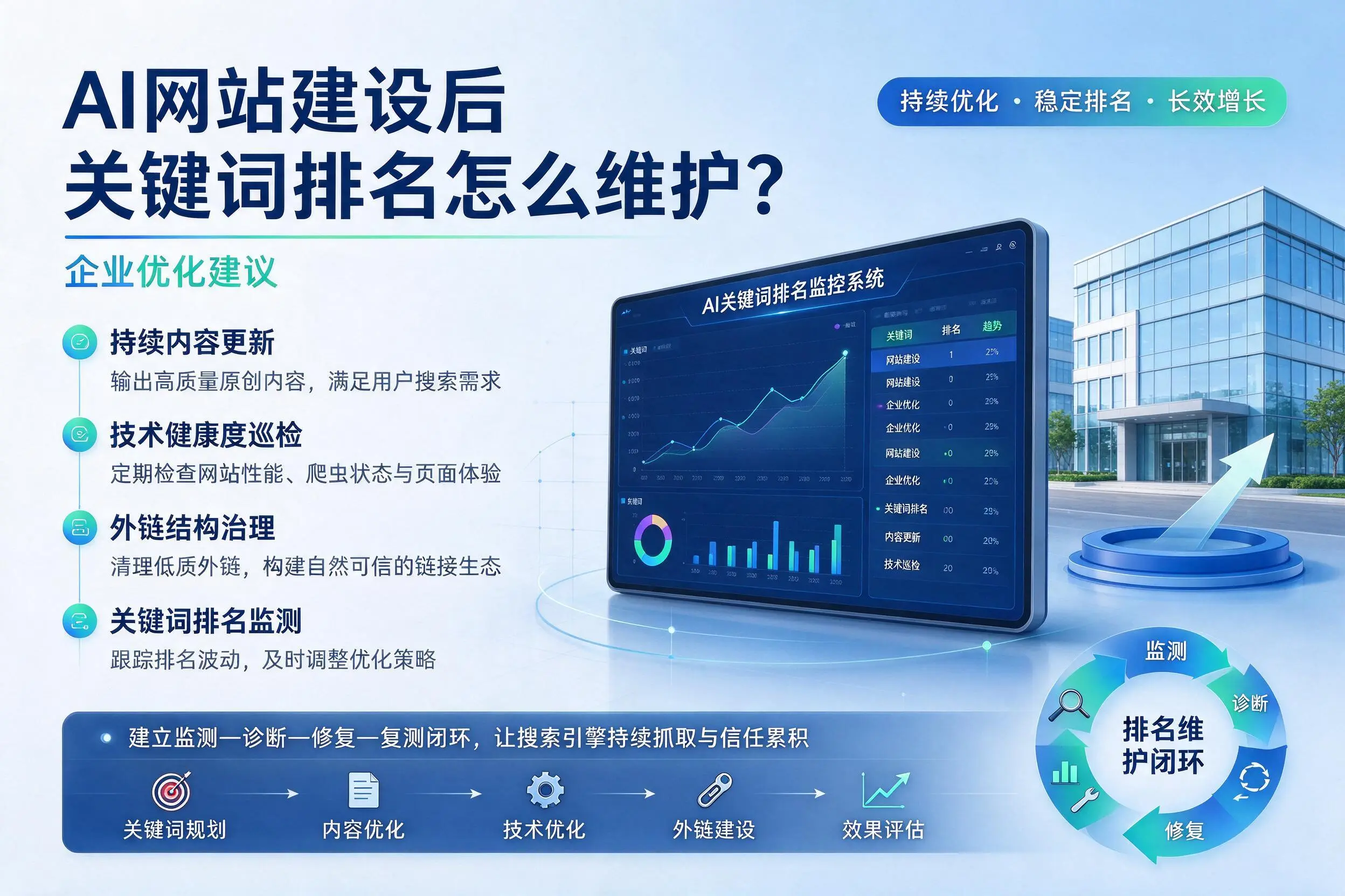 AI网站建设后关键词排名怎么维护？莆田企业优化建议