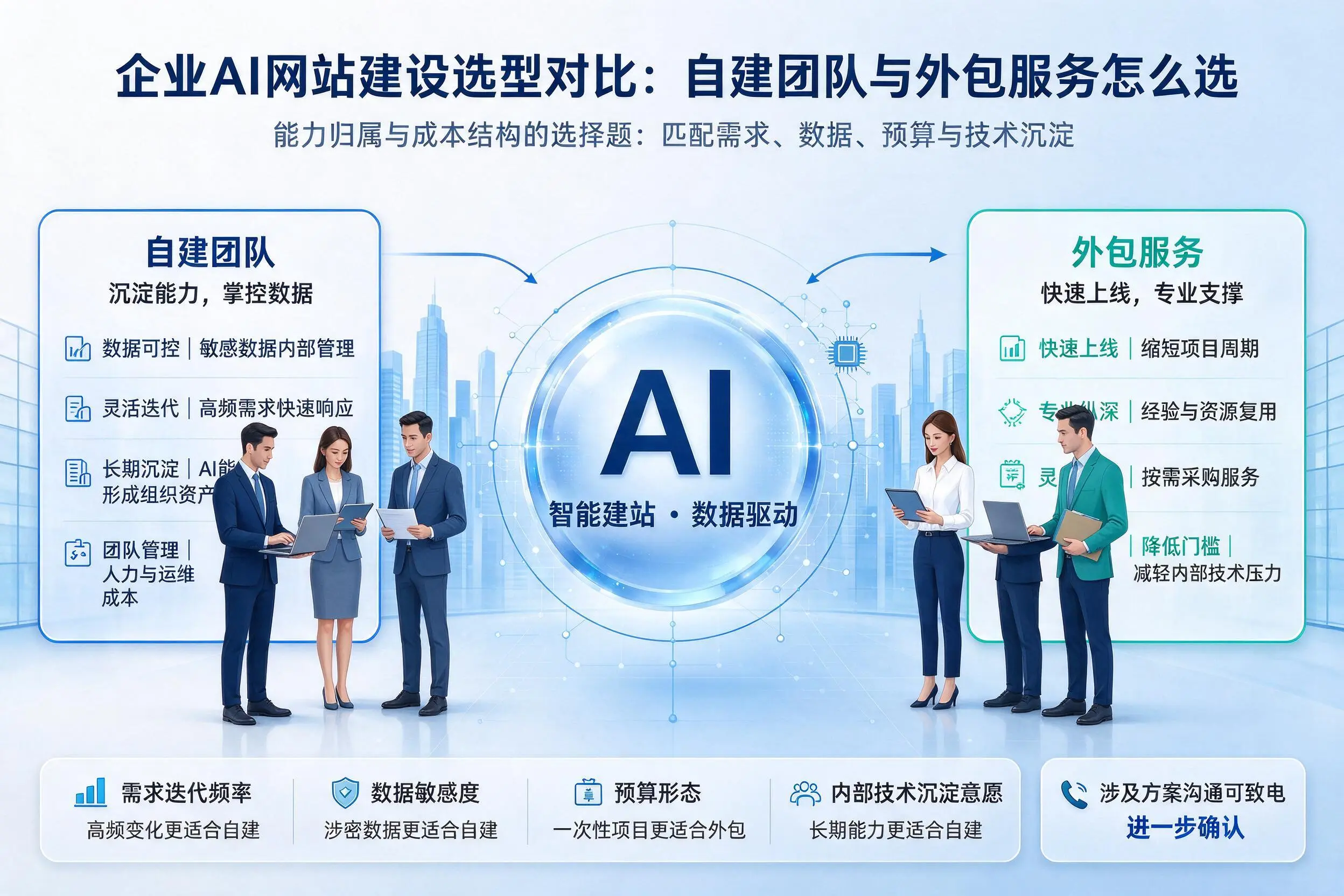莆田企业AI网站建设选型对比：自建团队与外包服务怎么选